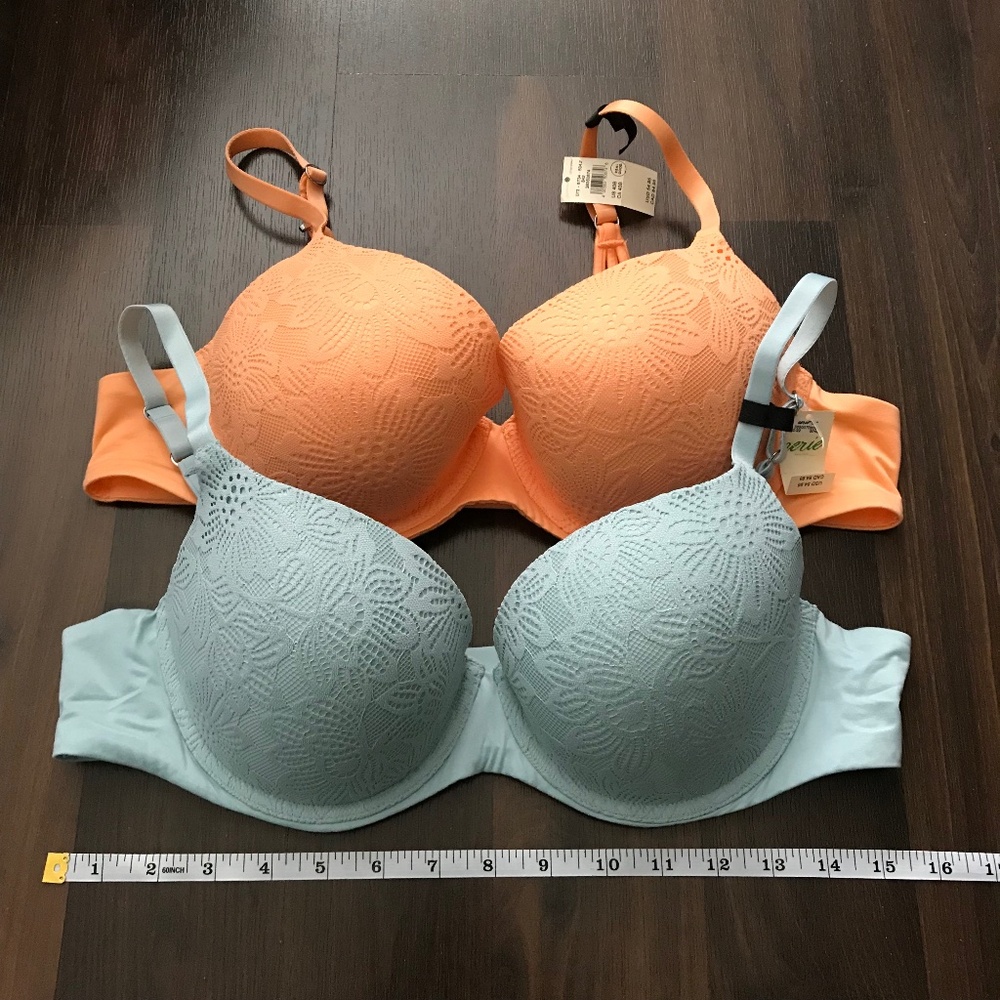 NWT Aerie Real Sunnie Demi Push Up Bloom Lace Bras 40B Orange and Blue - Picture 4 of 7